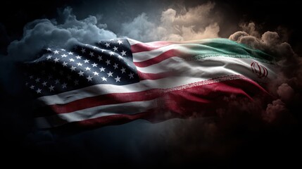 Obraz premium USA United States of America and Iran relations competition war crisis politic government,flag waving,nternational tension relation crude oil,symbolic display about relations,conflicts concept.