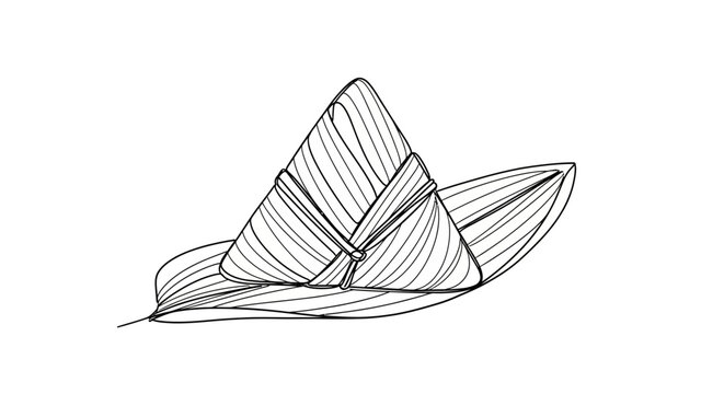 Hand-drawn Zongzi, traditional Chinese sticky rice dumplings wrapped in leaves, isolated on white