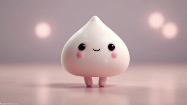 Cute 3D Kawaii Dumpling Character Blinking and Smiling