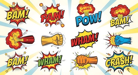 Fototapeta premium Comic book explosion and punch sound effects