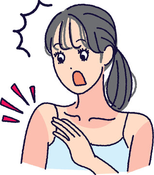 日焼け跡にびっくりしている若い女性のイラスト