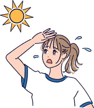 日差しが気になっている体操服姿の女子生徒