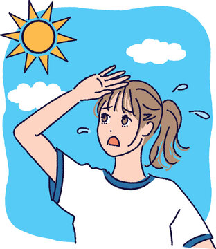 日差しが気になっている体操服姿の女子生徒（背景あり）