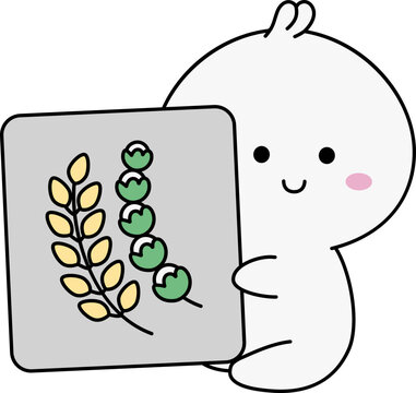 Karakter Chibi Memegang Simbol Padi Kapas Pancasila