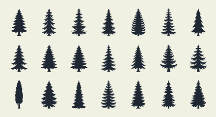 Fototapeta premium Collection of Pine Tree Silhouettes - Evergreen Forest Icons