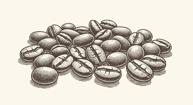 Coffee beans pile with detailed hand drawn style