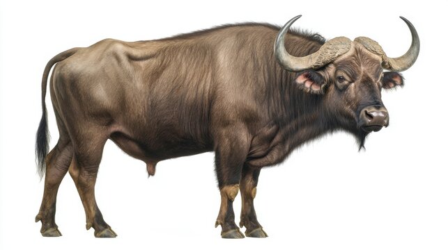 African Buffalo Standing Profile Showing Horn Structure