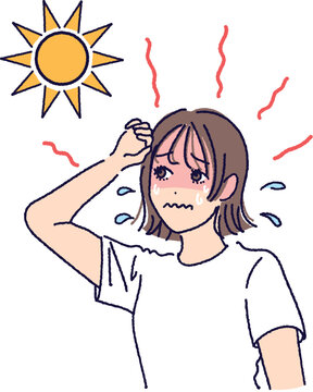 熱中症になりかけている女性のイラスト（猛暑・熱中症・紫外線）