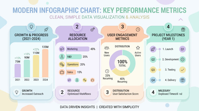 Infographic chart displays key performance metrics with pastel colors