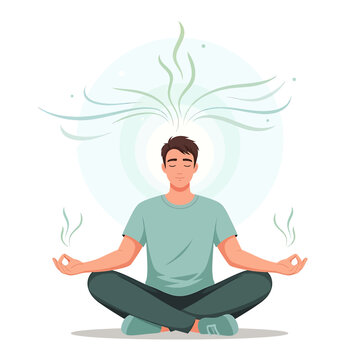 Man meditating in lotus position.