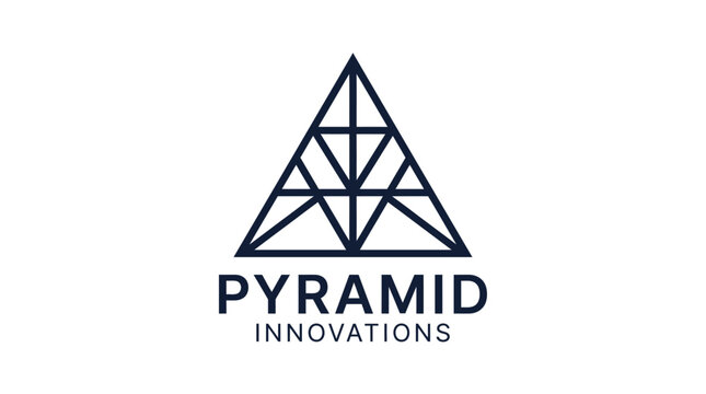 A minimalist pyramid logo with geometric triangle design represents clean innovations