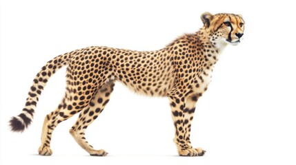 Fototapeta premium Elegant Cheetah Standing Sideways Isolated on White