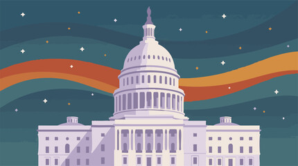Stylized U.S. Capitol Building under Colorful Starry Night Sky © Artification