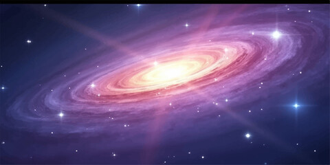 Abstract purple and blue space galaxy background with a glowing spiral nebula and bright stars in the dark night sky cosmos © Alpha Designs