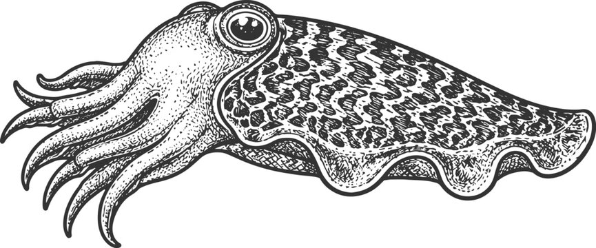 Vintage Cuttlefish Engraving Illustration &ndash; Detailed Marine Sea Creature