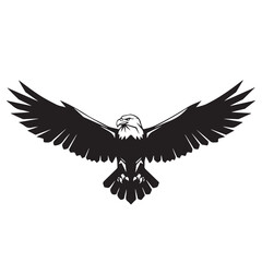 Fototapeta premium Striking Bold Black Silhouette Bald Eagle Flying Spread Wings Vector Illustration Bird Art for Tattoo T-Shirt Logo Wall Decor Print Poster and Sticker