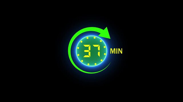 37 Min arrow clock icon animation,37 minute animation on black background and creating a stunning 4k video,arrow clock animation video.