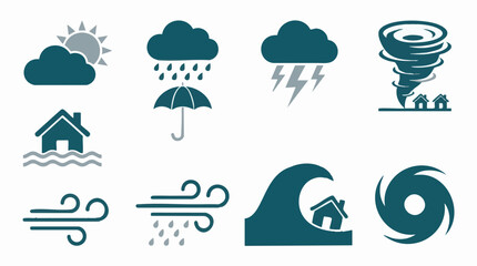 Fototapeta premium Natural Disaster and Weather Icons Set for Environmental Hazards