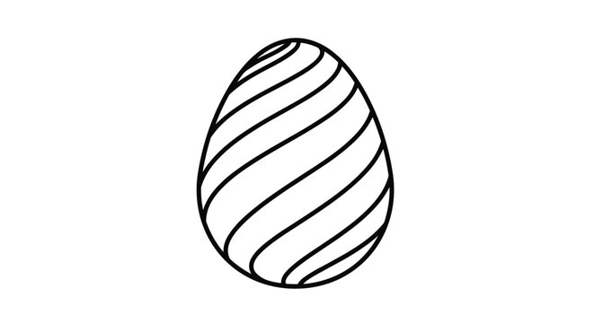 Detailed black and white line art of an Easter egg featuring a rhythmic swirling line pattern across its surface.