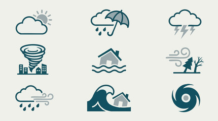 Obraz premium Collection of weather conditions and natural disaster vector icons