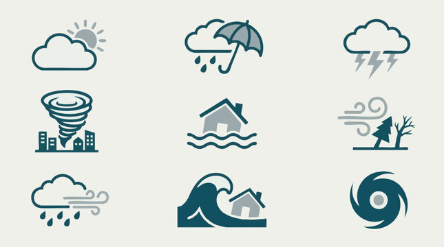 Collection of weather conditions and natural disaster vector icons