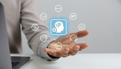 Fototapeta premium Artificial intelligence technology interface concept with digital data icons