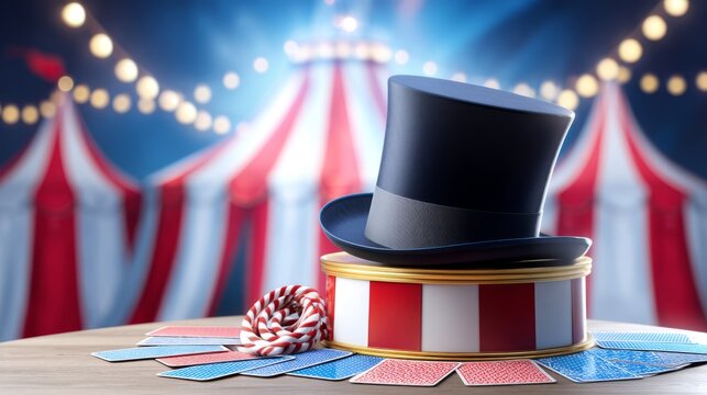 Decorative Ringmaster Podium with Coiled Whip and Colorful Accessories