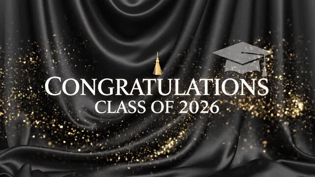 Elegant celebration of academic achievement with shimmering black backdrop and sparkling gold details honoring the class of 2026