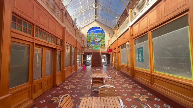 The interior of Hanna's Arcade in Armidale NSW Australia.Hannas Arcade is a small indoor shopping arcade located on Beardy Street in the Armidale CBD. Its a mixed-use retail and service space with clo