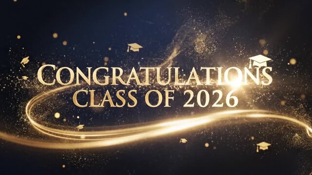 Animated Graduation Announcement for Class of 2026 with Glittering Effects and congratulatory message