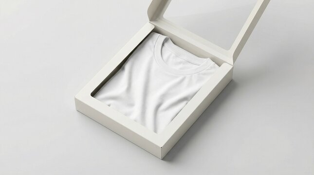 A white box lies open on a surface with a folded piece of fabric inside.