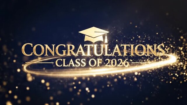 Celebratory graduation announcement with sparkling gold accents and festive congratulatory messages for the class of 2026 all