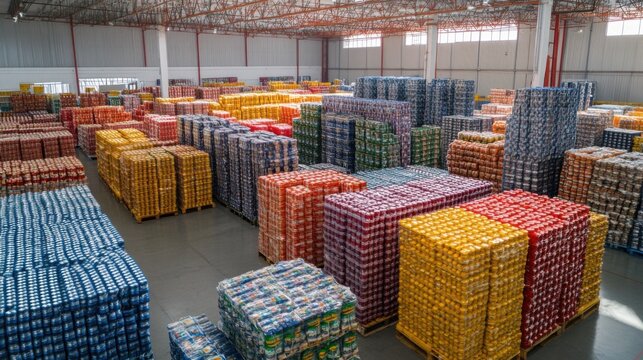 Massive Warehouse Stocks Packaged Food Items for Distribution
