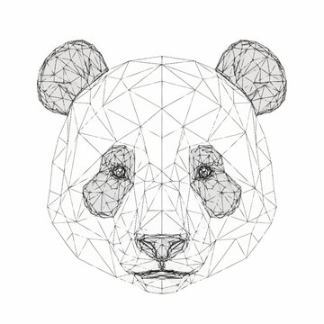 Wireframe Panda Bear Head Geometric Low Poly Art.