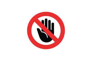 Fototapeta premium Prohibition sign with black human palm hand gesture isolated on transparent background representing stop warning and restricted area.