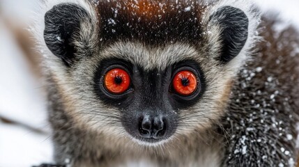 Fototapeta premium Intense Red Eyes of a Bushbaby Lemur in Close-Up Detail