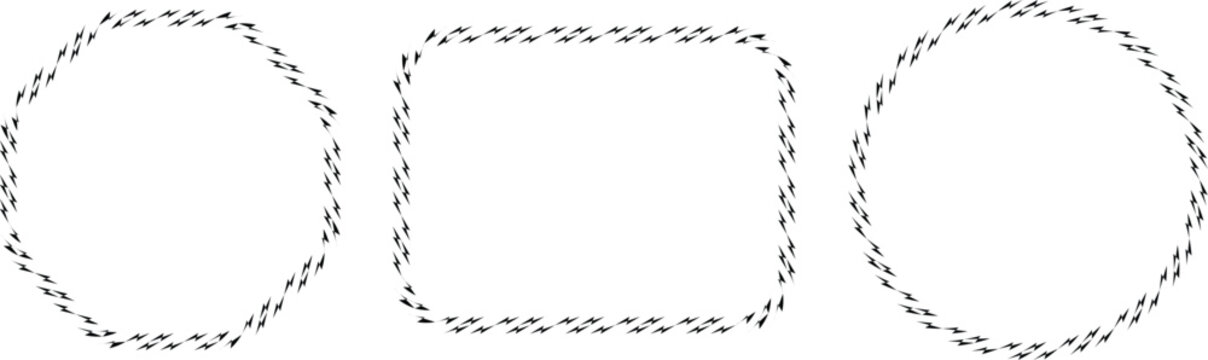 Three dashed line shapes on a white background for graphic design
