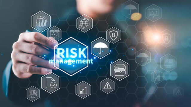 Risk analyst manages risk management framework with enterprise security, compliance strategy, data protection, financial control, threat monitoring, business continuity, governance system