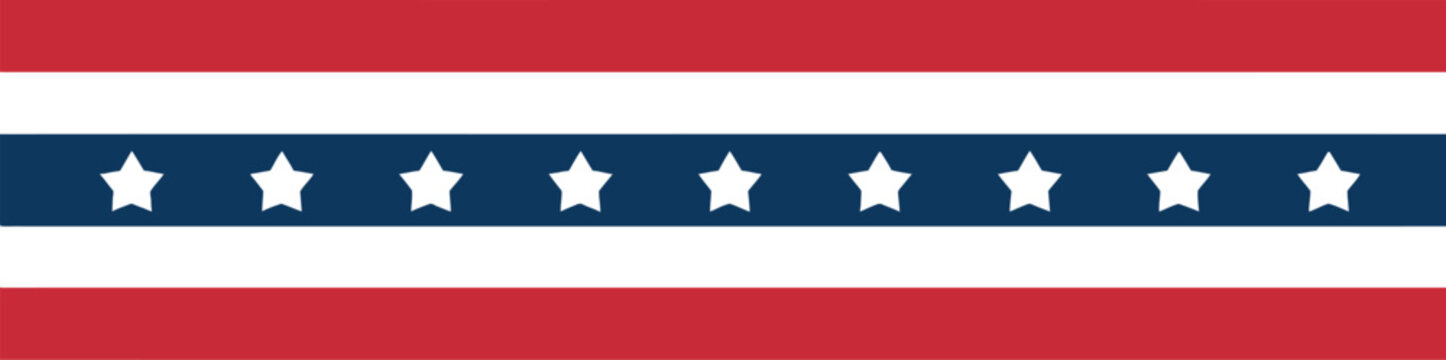 American ribbon flag vector, USA decorative banner border stripe, patriotic design elements for national celebrations, independence day, branding, advertising, and creative projects.