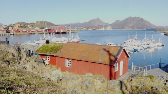Holiday cottages and marina in the fishing village of Ballstad, Lofoten Islands, Northern Norway - Spring 2026