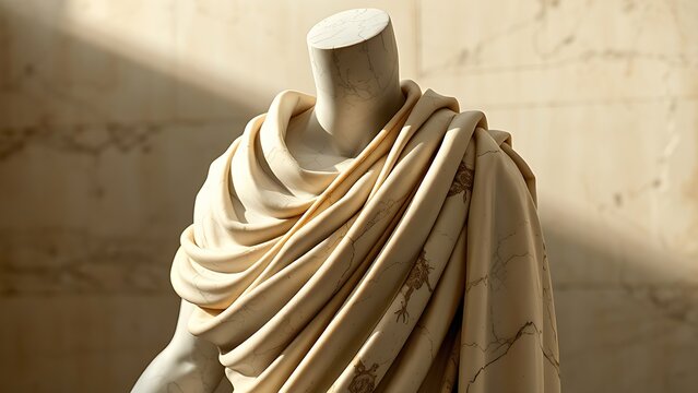 toga. Headless marble statue with intricate folds of a carved toga. event programs, museum guides, designed for cultural heritage projects and event programs, elevates cultural identity.