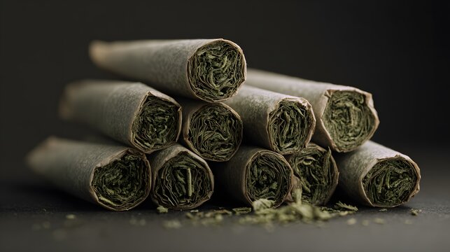 Intimate herbal pre-rolls reveal meticulous craftsmanship in a serene botanical still life composition