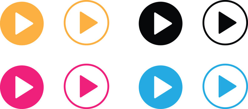 Collection of colorful play button icons