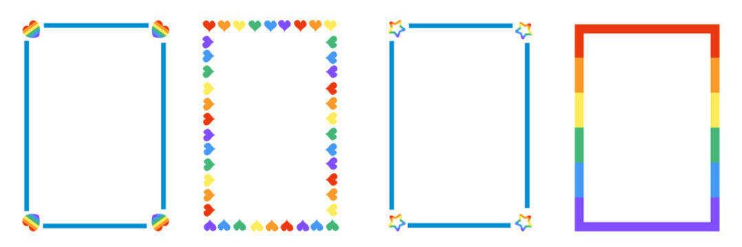 Rainbow lgbt frames. Pride month. LGBTQ support frames set for social media banner, poster, placard, card or party invitation.