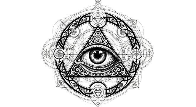 All Seeing Eye Symbol, Masonic Eye Triangle, Esoteric and Mystical Geometric Design