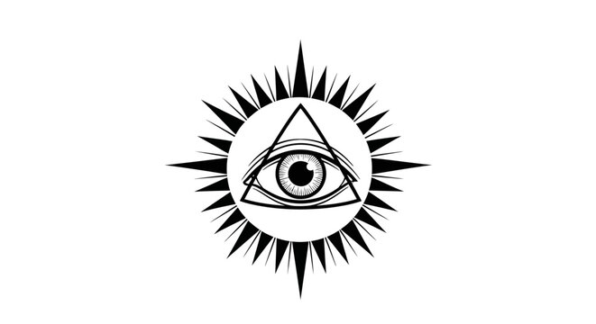 All Seeing Eye Triangle Symbol Sunburst Grunge Style Isolated White Background