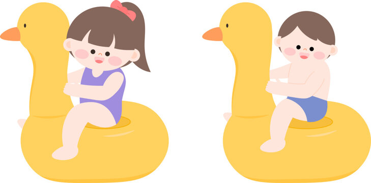 수영장 오리튜브 어린이 일러스트