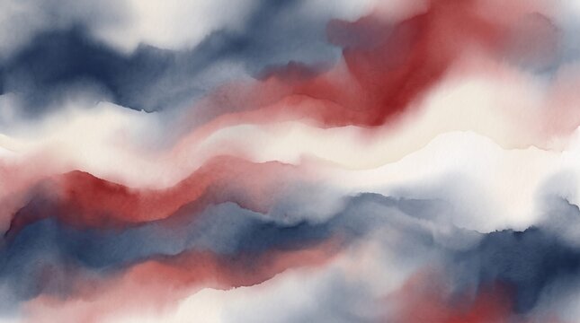 Abstract watercolor background with blue and red ink wash. Patriotic texture for midterm election concept. Artistic fluid design element representing political themes and national spirit.