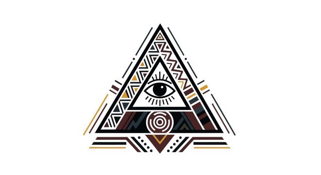 Mysterious All-Seeing Eye Triangle Symbol, Esoteric Geometric Pattern, Tribal Design