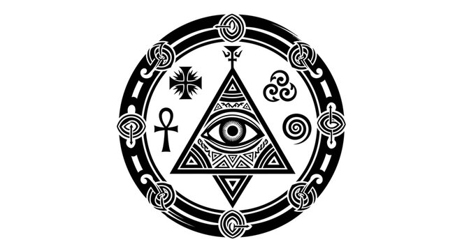 Mysterious Eye Triangle Symbol, Esoteric Circle, Occult, Secret Society Emblem